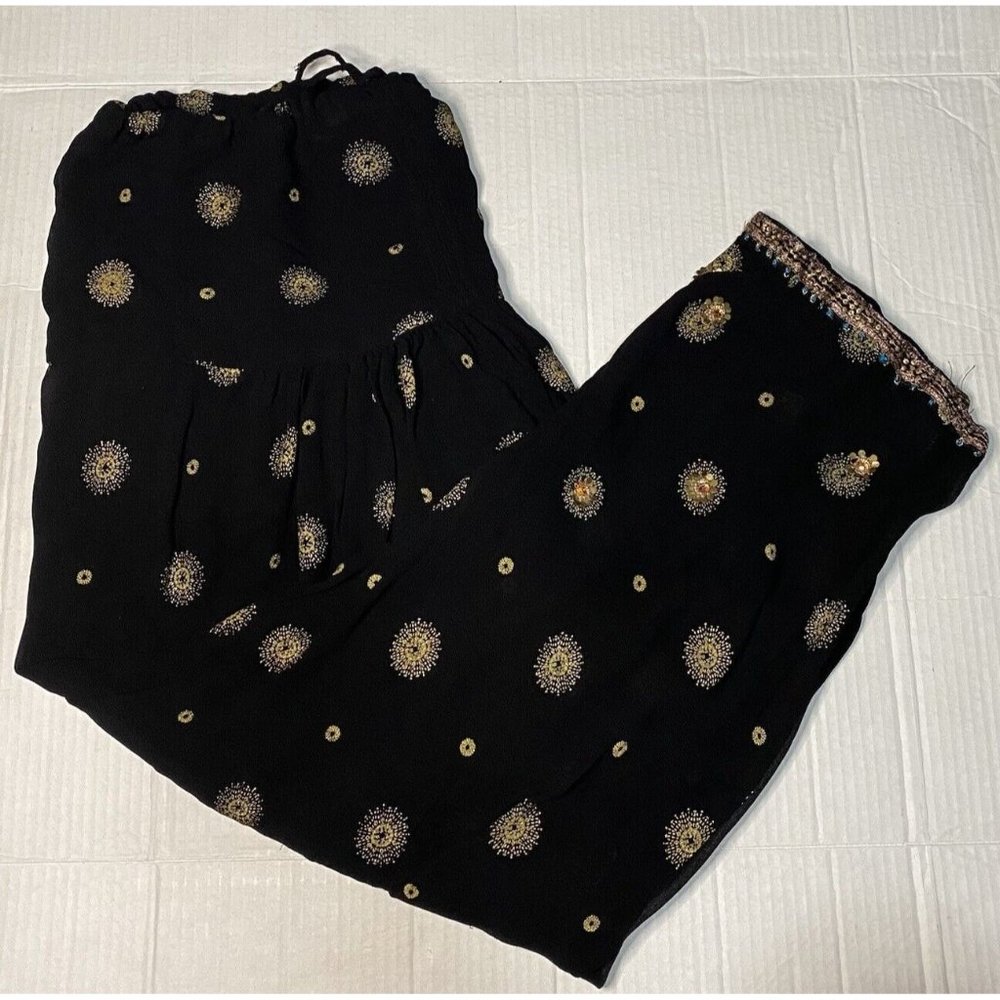 Black Sheer Mesh Harem Size XL Gold Circle Coverup Attached Liner Tie Waist